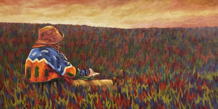 Woman Sketching in Grass
